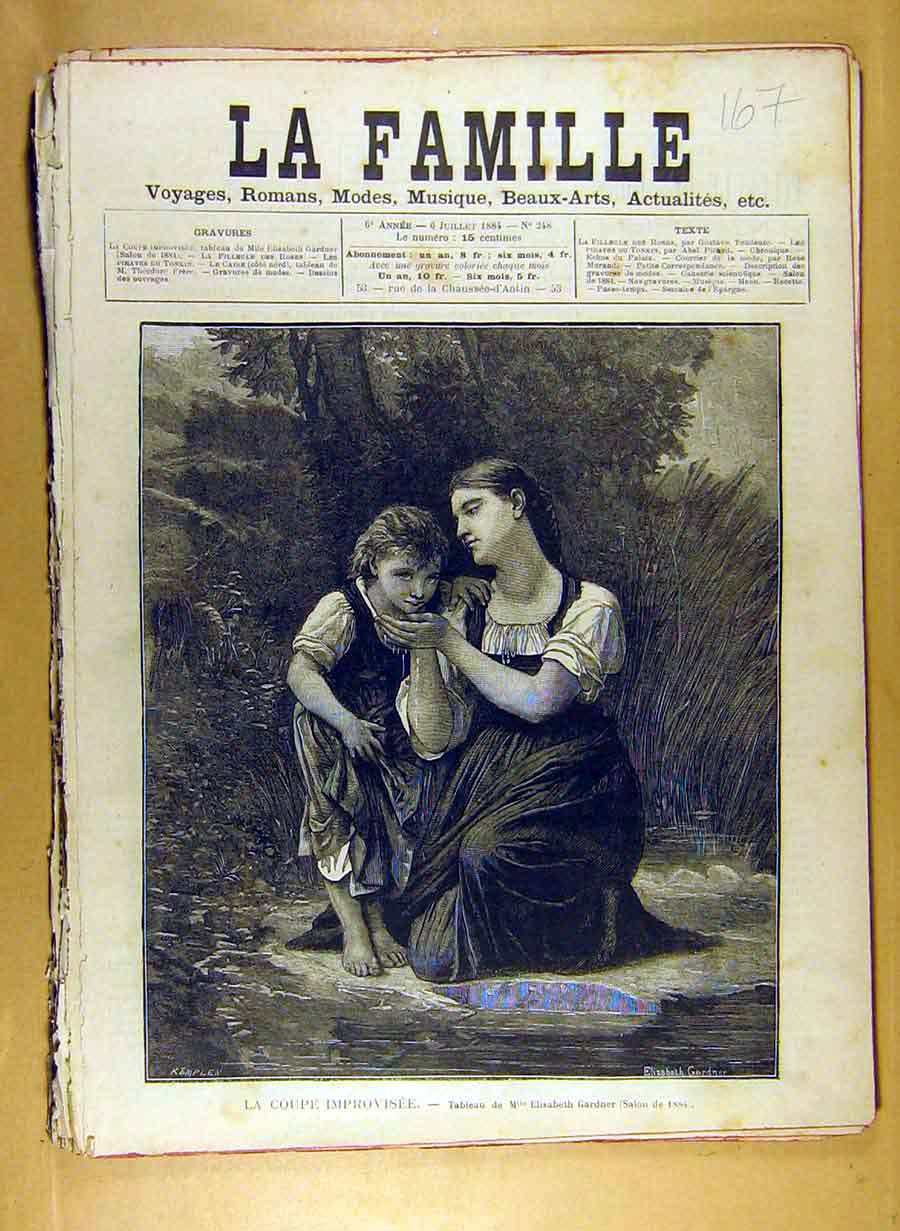Original Old Antique Print 1884 Painting Coupe Improvisee Gardner Salon 19th