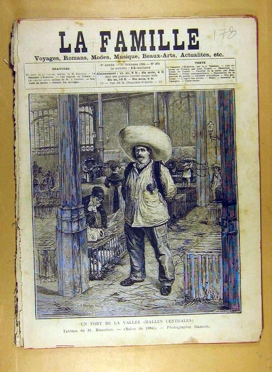 Original Old Antique Print 1884 Painting Fort Vallee Halles Blanchon Salon 19th