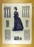 Original Old Antique Print 1884 Ladies Fashion Dress Material Corsage French