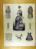 Antique Old Print Ref.179 1884 Ladies Fashion Dress Material Corsage French