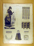 Antique Old Print Ref.181 1884 Ladies Fashion Dress Material Corsage French