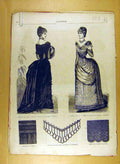 Antique Old Print Ref.183 1884 Ladies Fashion Dress Material Corsage French