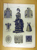 Antique Old Print Ref.189 1884 Ladies Fashion Dress Material Corsage French