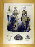 Antique Old Print Ref.191 1884 Ladies Fashion Dress Material Corsage French