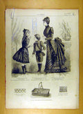 Original Old Antique Print Ref.194 1884 Ladies Fashion Dress Hat Corsage French