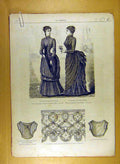 Original Old Antique Print Ref.195 1884 Ladies Fashion Dress Hat Corsage French