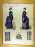 Original Old Antique Print Ref.197 1884 Ladies Fashion Dress Hat Corsage French