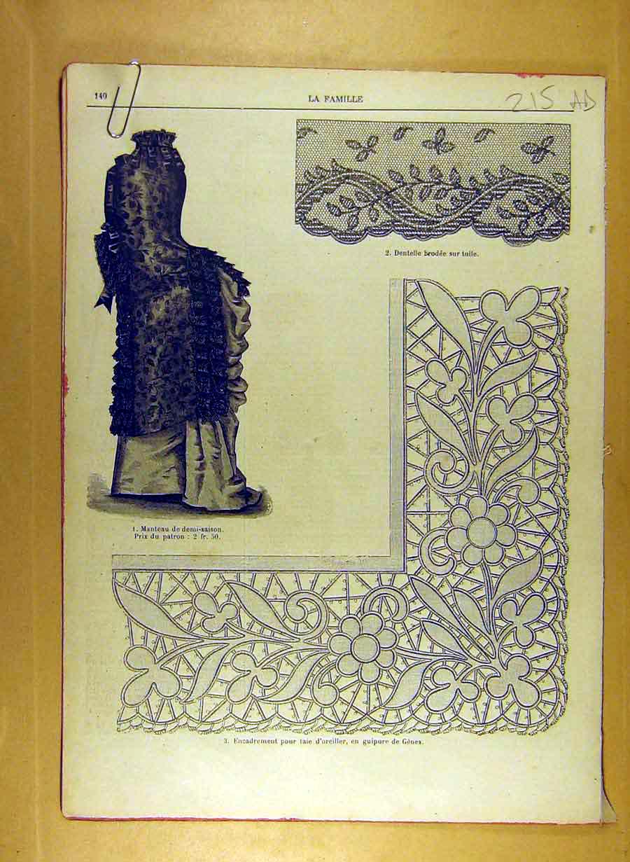 Original Old Antique Print Ref.200 1884 Ladies Fashion Dress Hat Corsage French