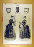 Original Old Antique Print Ref.203 1884 Ladies Fashion Dress Hat Corsage French