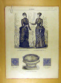 Original Old Antique Print Ref.204 1884 Ladies Fashion Dress Hat Corsage French