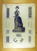 Original Old Antique Print Ref.205 1884 Ladies Fashion Dress Hat Corsage French