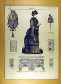 Original Old Antique Print Ref.207 1884 Ladies Fashion Dress Hat Corsage French
