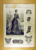 Original Old Antique Print Ref.209 1884 Ladies Fashion Dress Hat Corsage French