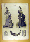 Original Old Antique Print Ref.211 1884 Ladies Fashion Dress Hat Corsage French