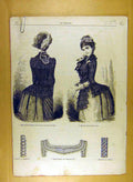 Original Old Antique Print Ref.214 1884 Ladies Fashion Dress Hat Corsage French