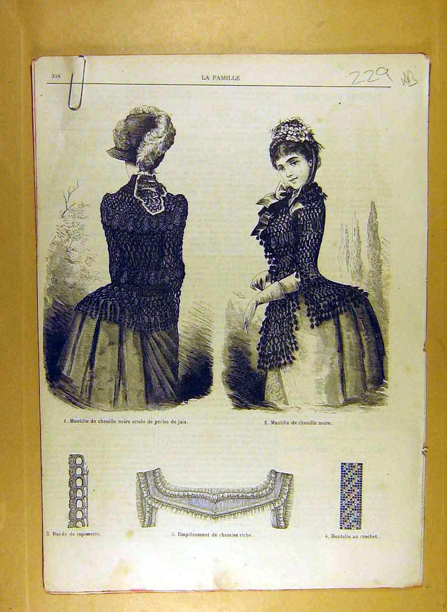 Original Old Antique Print Ref.214 1884 Ladies Fashion Dress Hat Corsage French