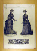 Original Old Antique Print Ref.215 1884 Ladies Fashion Dress Hat Corsage French