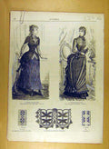 Antique Old Print Ref.221 1884 1884 Ladies Fashion Dress Hat Corsage French