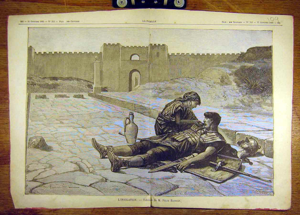 Original Old Antique Print 1885 Barrias Sier Lady Warrior French Fine Art 19th
