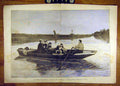 Old Antique Print 1885 Entraygues Boat Passenger Sheep Family French Art 19th