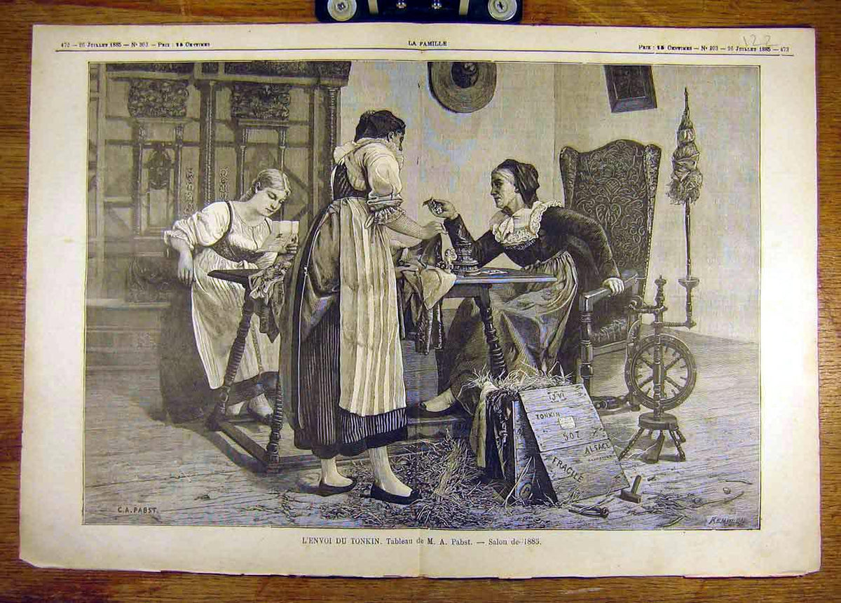 Original Old Antique Print 1885 Pabst Envoy Tonkin L'Envoi Parcel War French