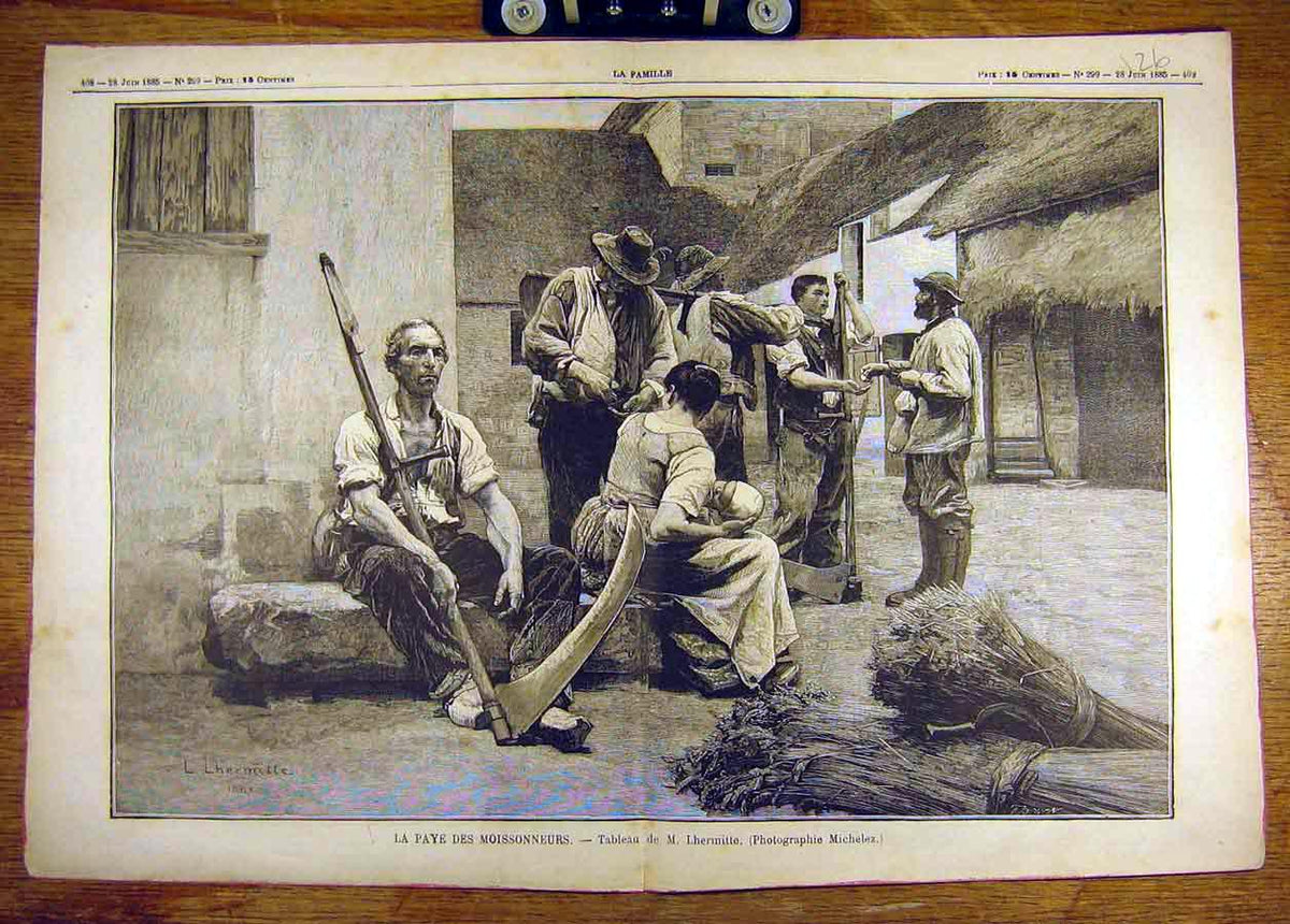Old Antique Print 1885 Lhermitte Wark Moisinneurs Labourers Farm French 19th