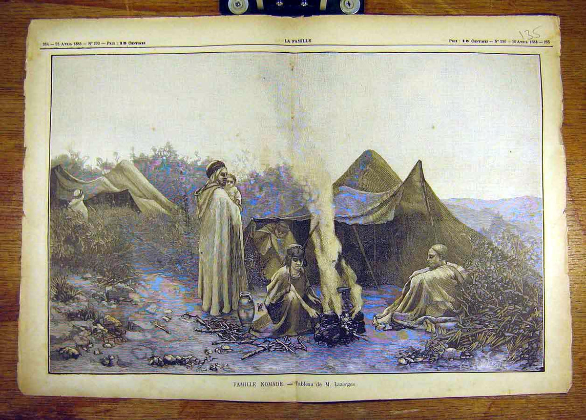 Original Old Antique Print 1885 Lazerges Nomad Family Famile-Nomade French 19th