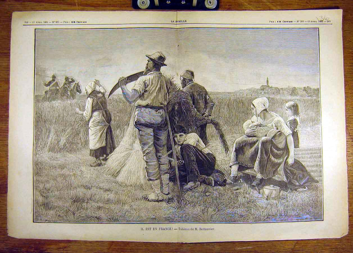 Original Old Antique Print 1885 Bettannier Farmers Siers Family Field French