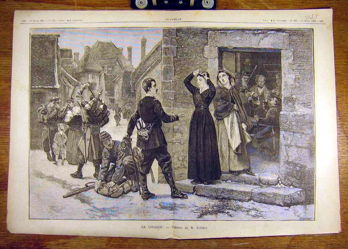Original Old Antique Print 1885 Palliere La-Cocarde Sier Lady French Victorian
