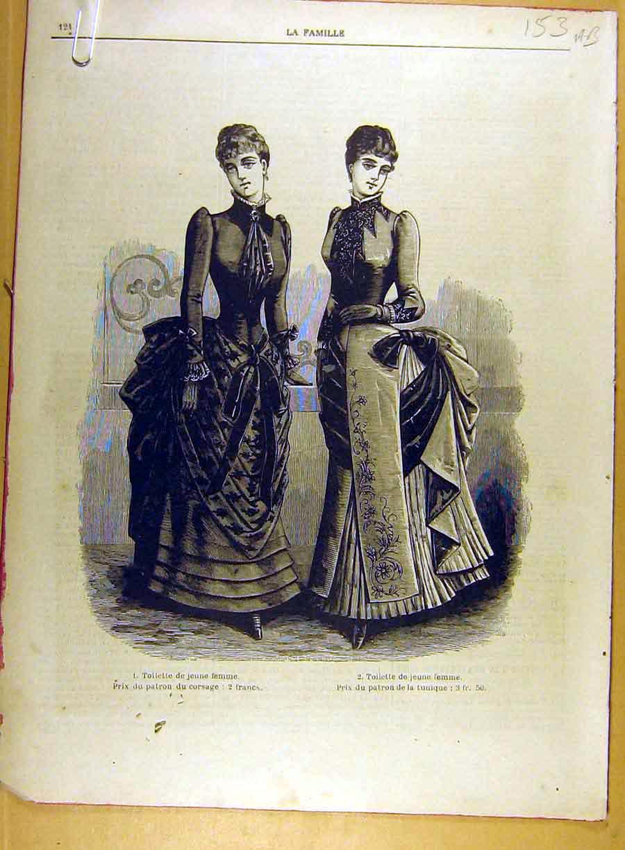 Original Old Antique Print 1885 Ladies Fashion Needlework Embroidery French