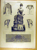 Original Old Antique Print 1885 Needlwork Chemise Ladies Fashion Motif French