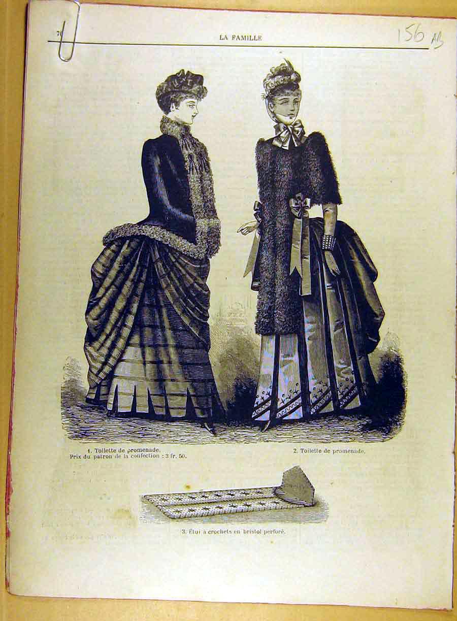 Original Old Antique Print 1885 Crochet Ladies Fashion Chemise Needlwork French