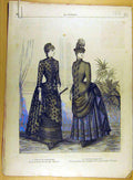 Original Old Antique Print 1885 Toilette Ladies Fashion Costume Lace Crochet