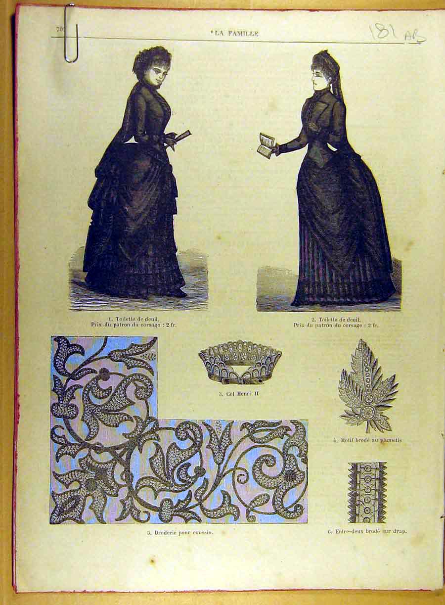 Original Old Antique Print 1885 Ladies Fashion Embroidery Lace Costume Child