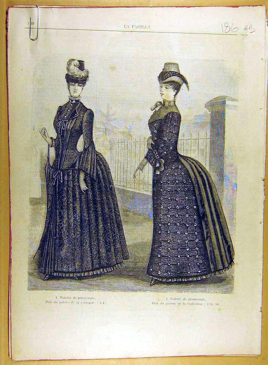 Original Old Antique Print 1885 Ladies Fashion Children Clothes Sewing French