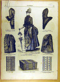 Original Old Antique Print 1885 Skirts Ladies Fashion Mantle Corsage French