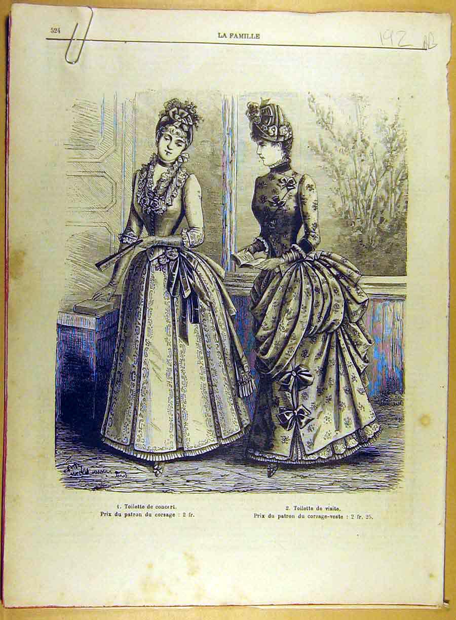Original Old Antique Print 1885 Ladies Fashion Chemise Embroidery French 19th