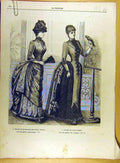 Original Old Antique Print 1885 Ladies Fashion Robes Dresses Lace Table French