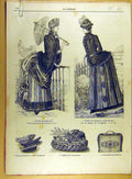 Original Old Antique Print 1885 Ladies Fashion Dresses Basket Chemise French
