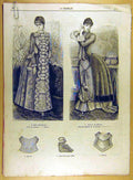 Original Old Antique Print 1885 Ladies Fashion Dress Bib Robe Pants French 19th
