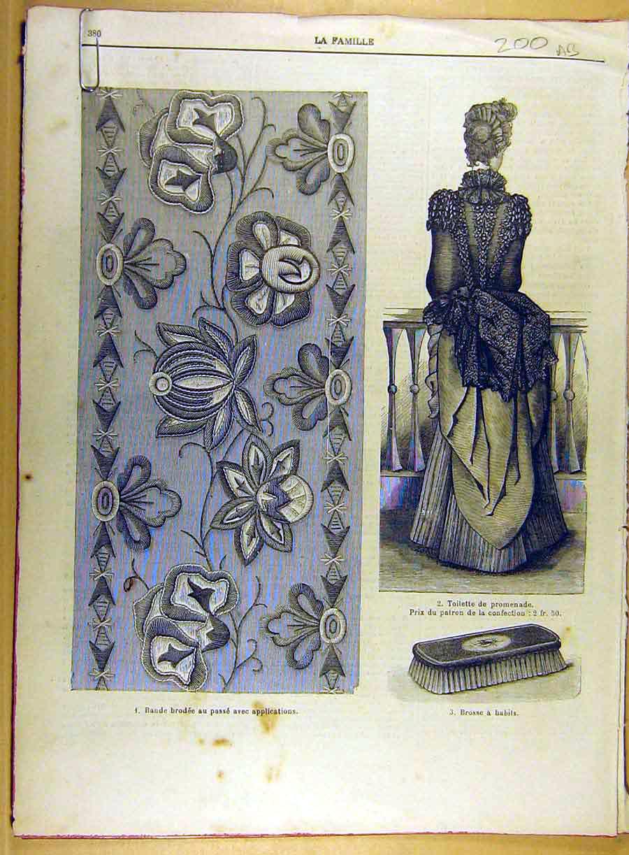 Old Antique Print 1885 Brush Lace Sewing Fashion Child Embroidery French 19th