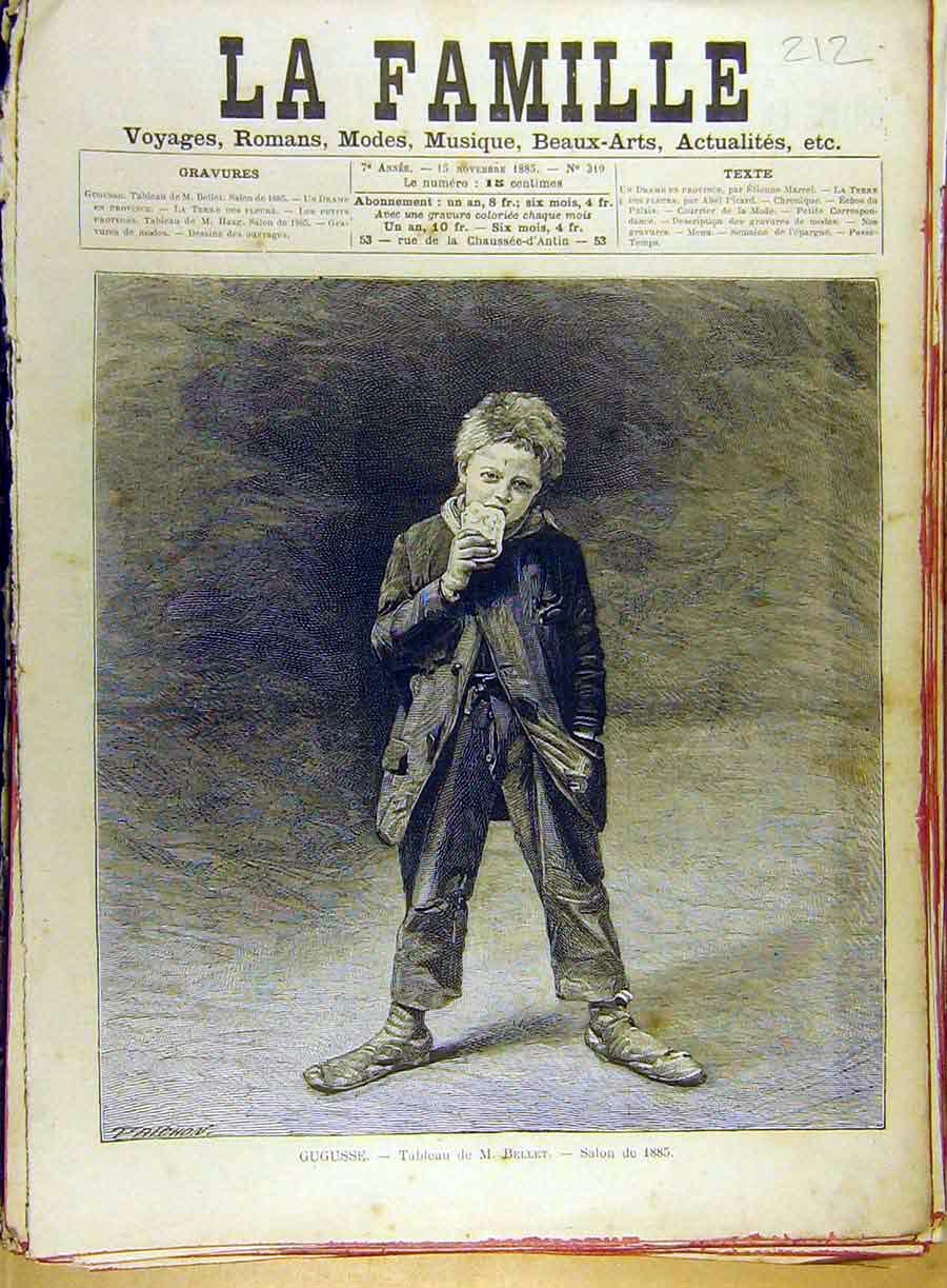 Original Old Antique Print 1885 Bellet Gugusse Boy Food Child French Art 19th