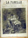 Original Old Antique Print 1885 Schneider Children Garden Push-Pram French 19th