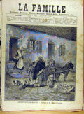 Original Old Antique Print 1885 Lasalle Market-Day Donkey-Cart French Art 19th
