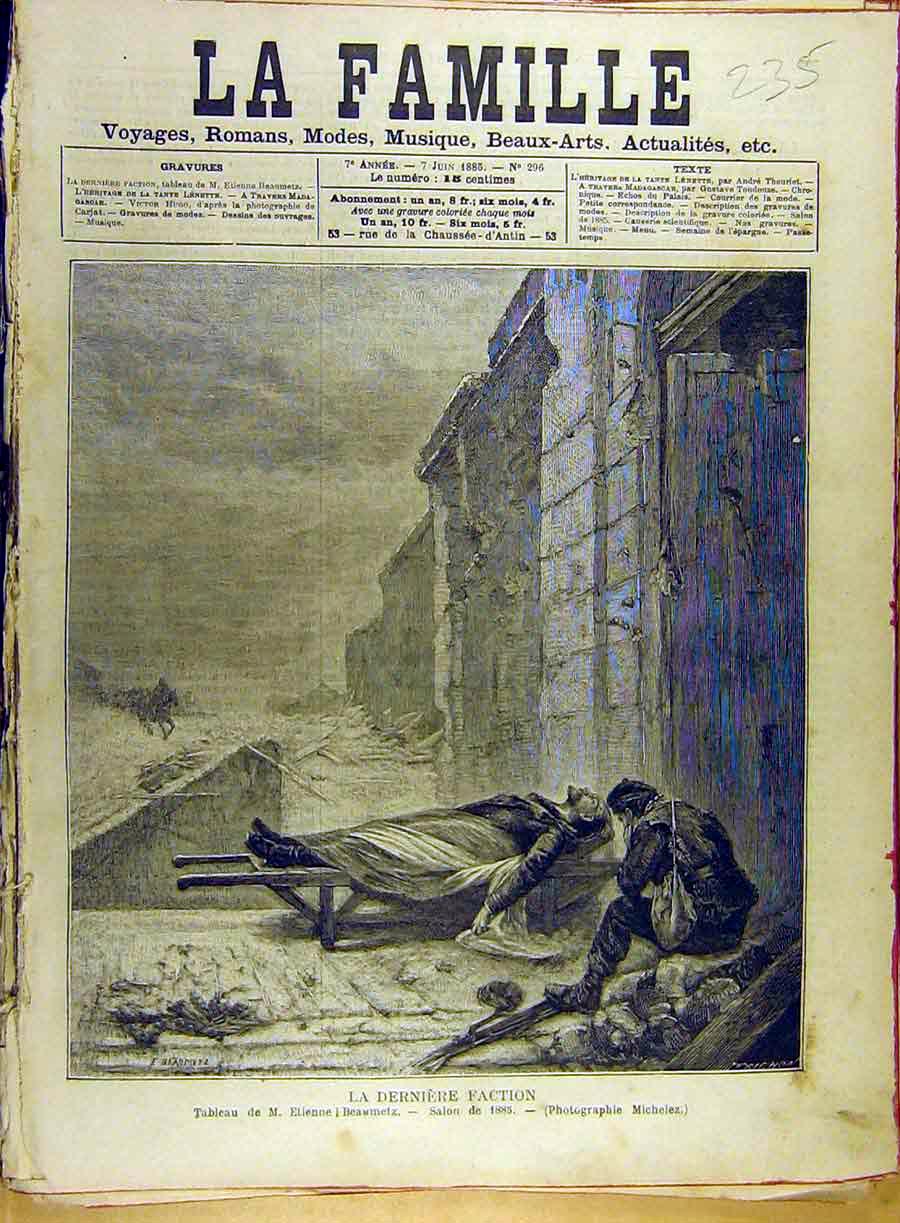 Original Old Antique Print 1885 Beaumetz Battle-Field War Siers French Victorian