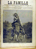 Original Old Antique Print 1885 Paqueau Cigales Lady Children French Art 19th