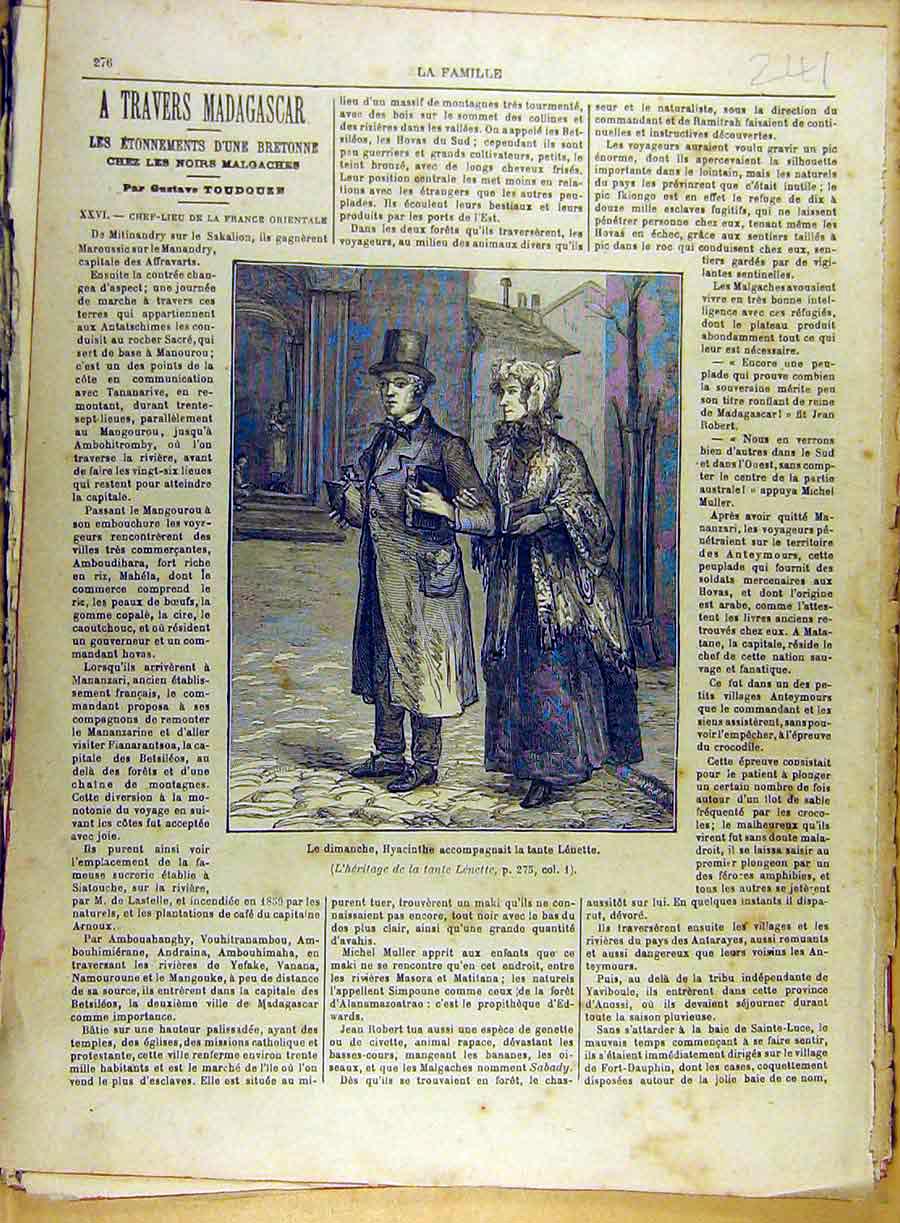 Original Old Antique Print 1885 Hyacinthe Lenette Heritage French 19th