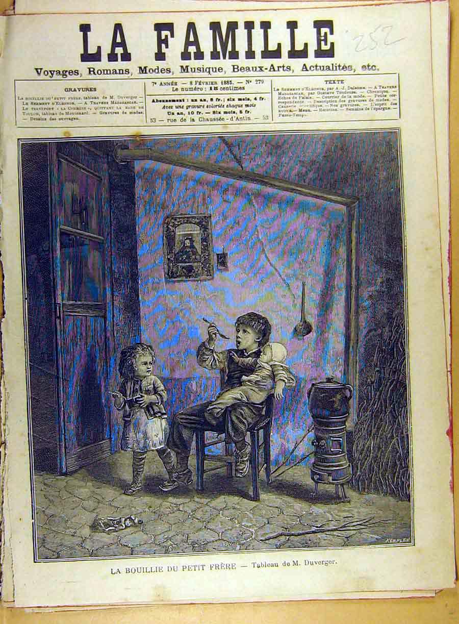 Old Antique Print 1885 Duverger Little-Brother Supper Bouille French Art 19th