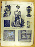 Original Old Antique Print Ladies Fashion Dress Corsage Hat French Costume