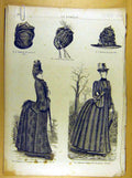 Old Antique Print Ref.225 Ladies Fashion Dress Corsage Hat French Costume